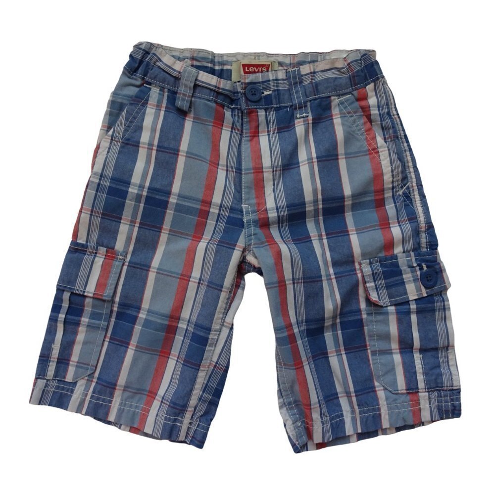 💎5/$25 Levi's Kids Boy's Cargo Shorts Blue Plaid Adjustable Waist 8R Clearance!